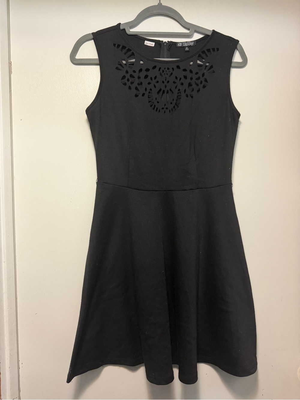 BeBop Black Sleeveless Laser-Cut Neckline Skater Dress Size Medium